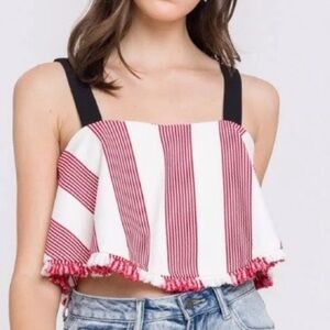English Factory Red White Striped cropped top NWT L Patriotic summer casual